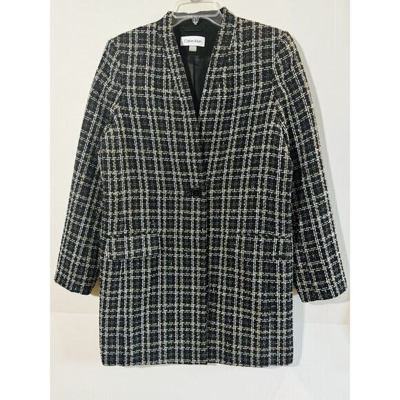 Calvin Klein Women’s Tweed One-button Blazer Jacket Black White Yellow NWOT Sz14 - Picture 2 of 8